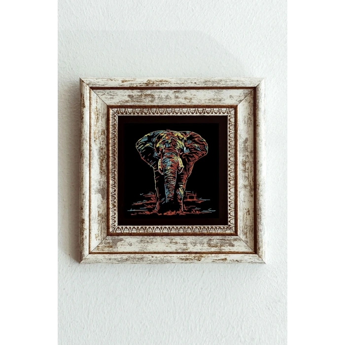 Soyut Çalışma Renkli Fil Çerçeveli Taş Tablo , Çerçeveli Taş Duvar Dekoru-enkcrcvtbl-00102 20 cm