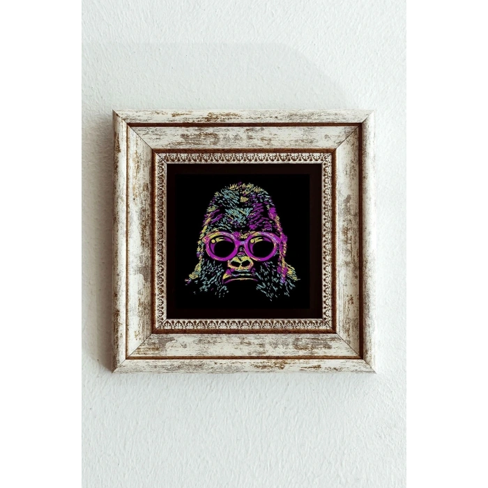 Soyut Çalışma Renkli Goril Çerçeveli Taş Tablo , Çerçeveli Taş Duvar Dekoru-enkcrcvtbl-00096 20 cm