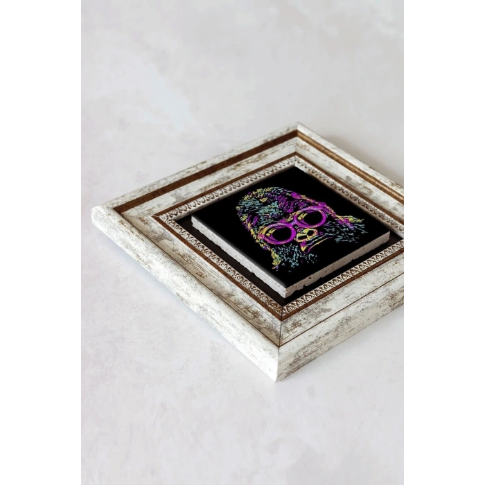 Soyut Çalışma Renkli Goril Çerçeveli Taş Tablo , Çerçeveli Taş Duvar Dekoru-enkcrcvtbl-00096 20 cm