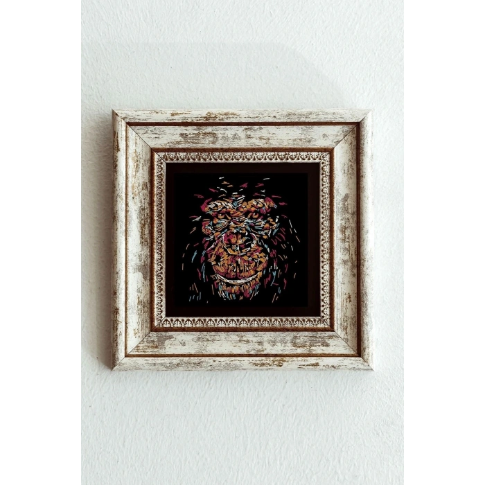 Soyut Çalışma Renkli Goril Çerçeveli Taş Tablo , Çerçeveli Taş Duvar Dekoru-enkcrcvtbl-00099 20 cm