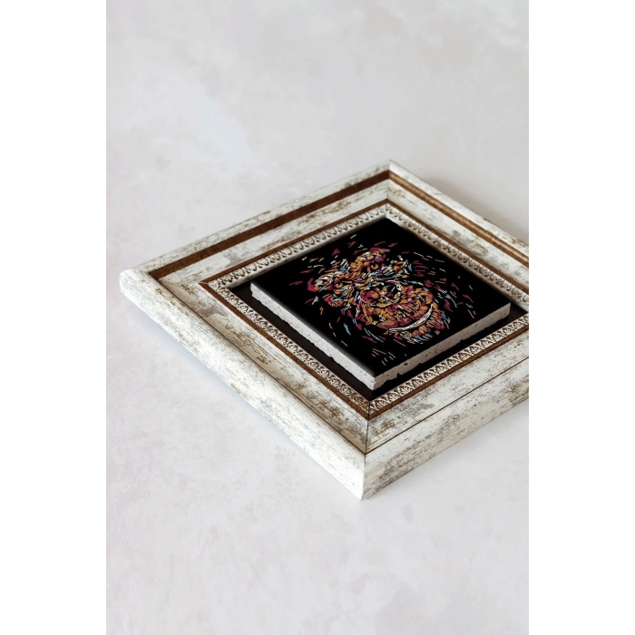 Soyut Çalışma Renkli Goril Çerçeveli Taş Tablo , Çerçeveli Taş Duvar Dekoru-enkcrcvtbl-00099 20 cm