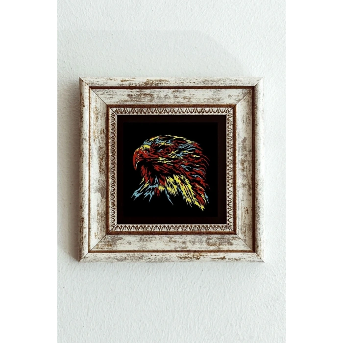 Soyut Çalışma Renkli Kuş Çerçeveli Taş Tablo , Çerçeveli Taş Duvar Dekoru-enkcrcvtbl-00097 20 cm