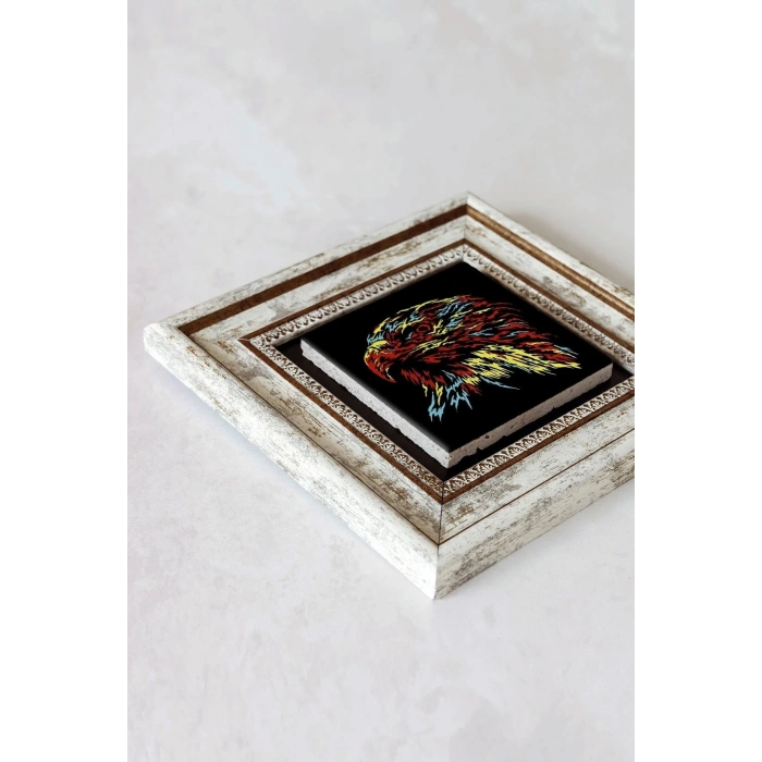 Soyut Çalışma Renkli Kuş Çerçeveli Taş Tablo , Çerçeveli Taş Duvar Dekoru-enkcrcvtbl-00097 20 cm