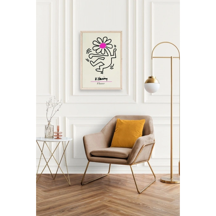 Soyut Çiçek Adam Ahşap Çerçeveli Tablo 17 x 23