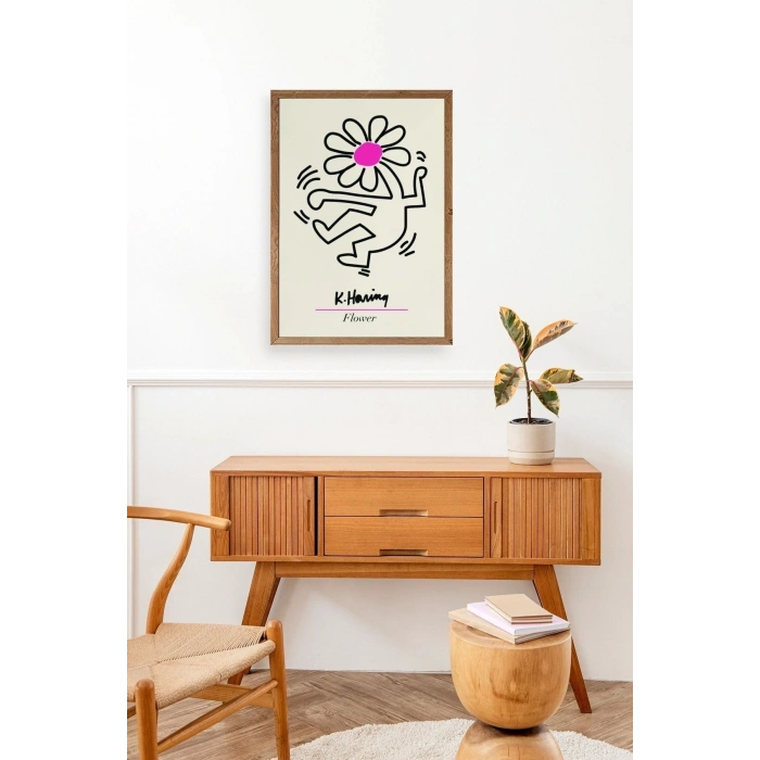 Soyut Çiçek Adam Ahşap Çerçeveli Tablo 50 x 70