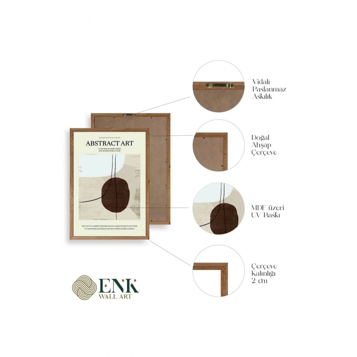 Soyut Sanat Üçlü Ahşap Çerçeveli Tablo 23 x 30