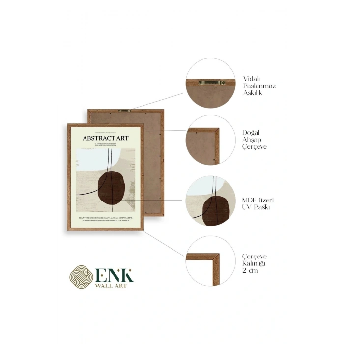 Soyut Sanat Üçlü Ahşap Çerçeveli Tablo 23 x 30