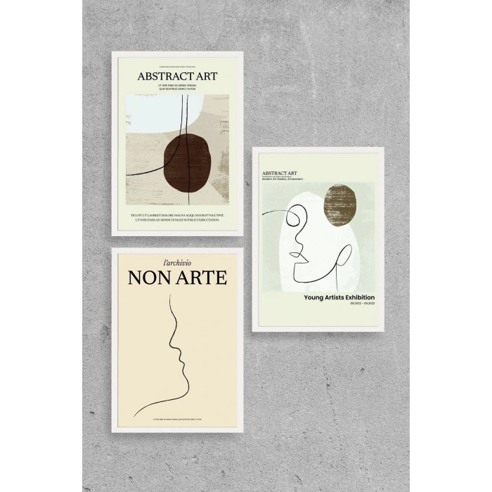 Soyut Sanat Üçlü Ahşap Çerçeveli Tablo 30 x 40