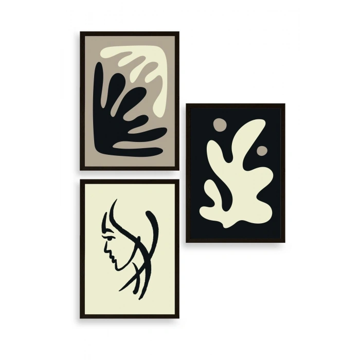 Soyut Üçlü Ahşap Çerçeveli Tablo 23 x 30