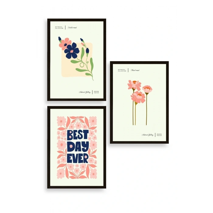 Soyut Üçlü Ahşap Çerçeveli Tablo 23 x 30