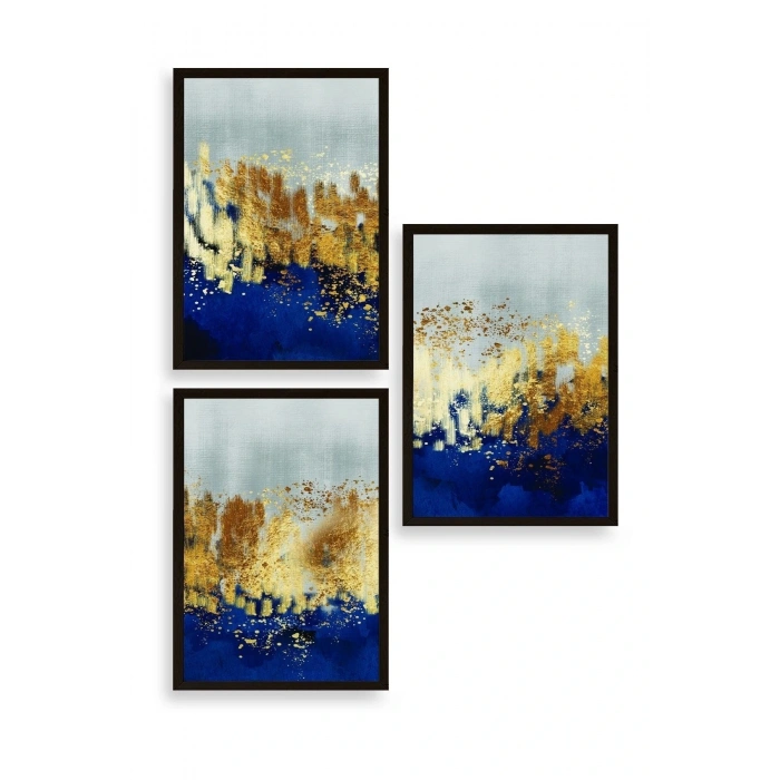 Soyut Üçlü Ahşap Çerçeveli Tablo 23 x 30