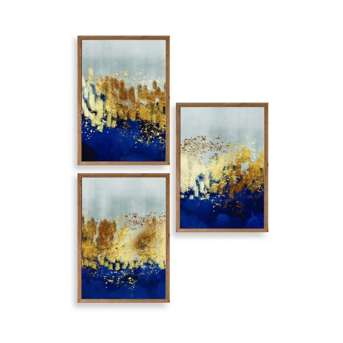 Soyut Üçlü Ahşap Çerçeveli Tablo 23 x 30