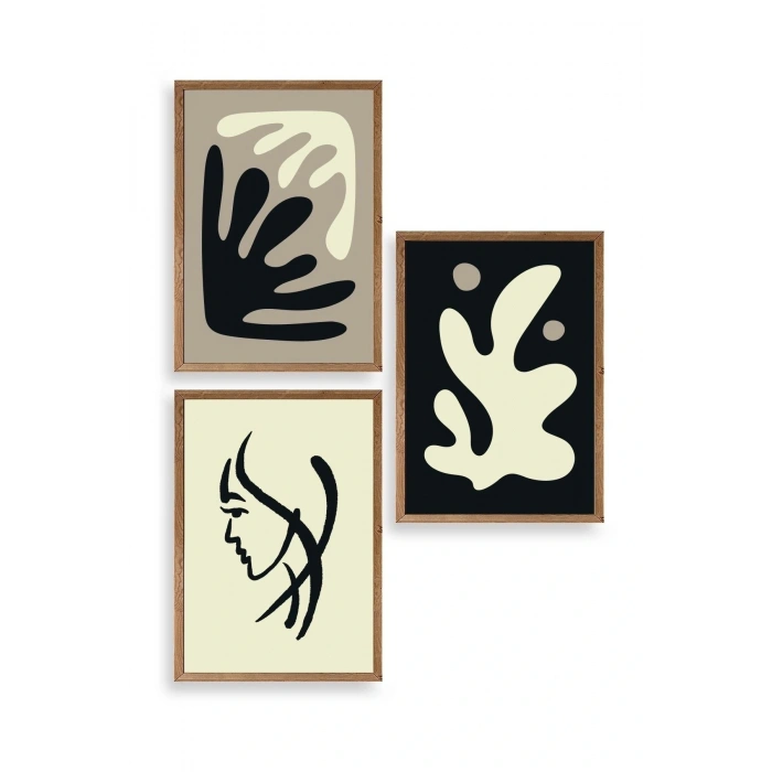 Soyut Üçlü Ahşap Çerçeveli Tablo 23 x 30