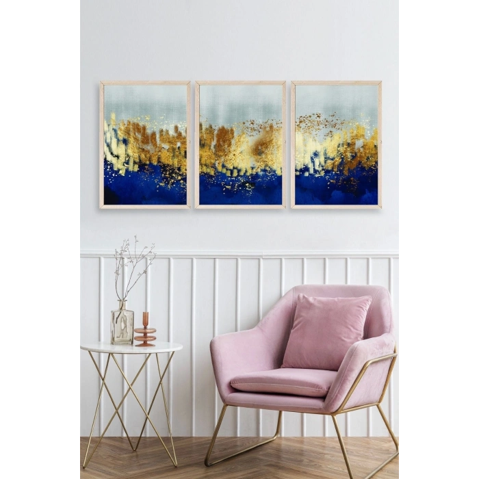 Soyut Üçlü Ahşap Çerçeveli Tablo 23 x 30