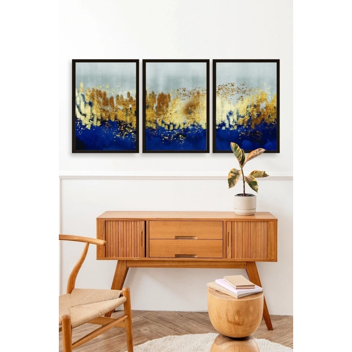 Soyut Üçlü Ahşap Çerçeveli Tablo 23 x 30