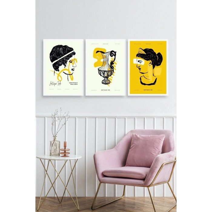 Soyut Üçlü Ahşap Çerçeveli Tablo 23 x 30