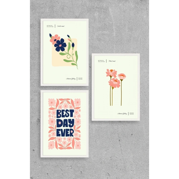 Soyut Üçlü Ahşap Çerçeveli Tablo 23 x 30