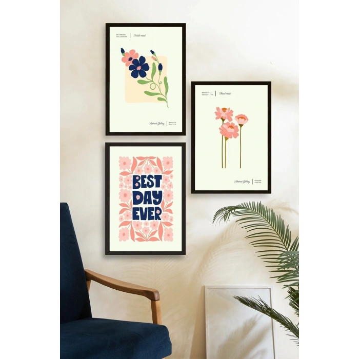 Soyut Üçlü Ahşap Çerçeveli Tablo 23 x 30