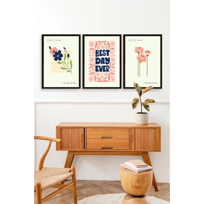 Soyut Üçlü Ahşap Çerçeveli Tablo 23 x 30