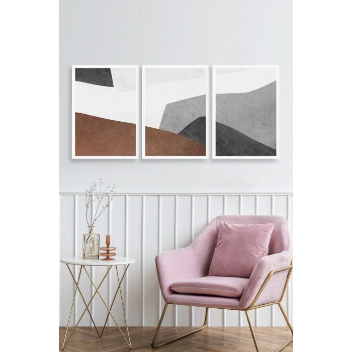 Soyut Üçlü Ahşap Çerçeveli Tablo 30 x 40