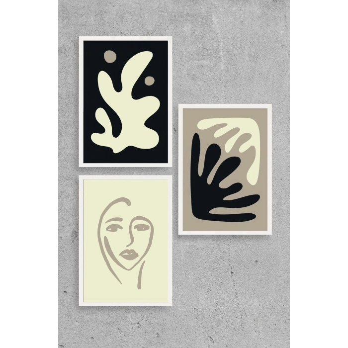 Soyut Üçlü Ahşap Çerçeveli Tablo 30 x 40