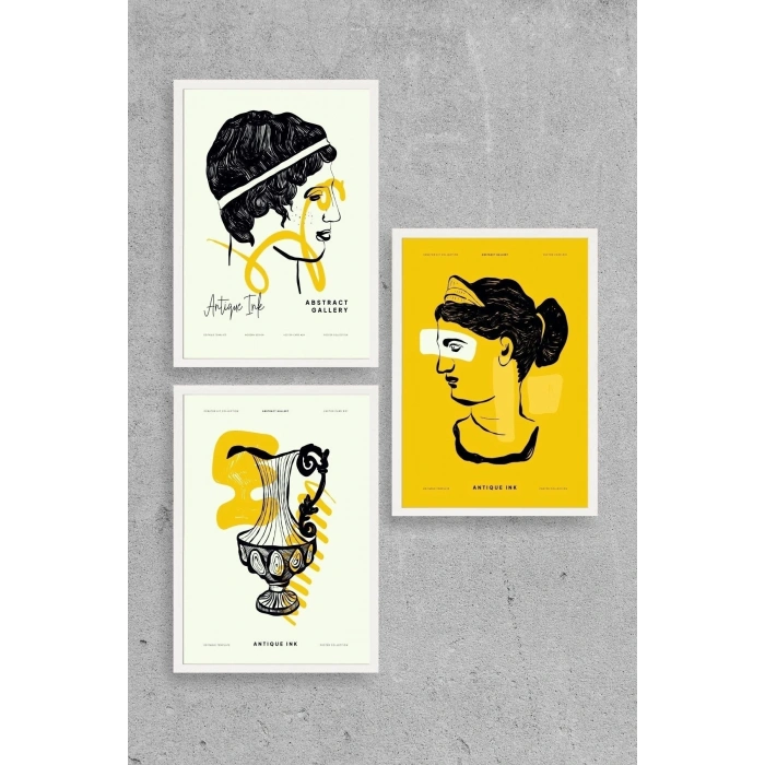 Soyut Üçlü Ahşap Çerçeveli Tablo 30 x 40