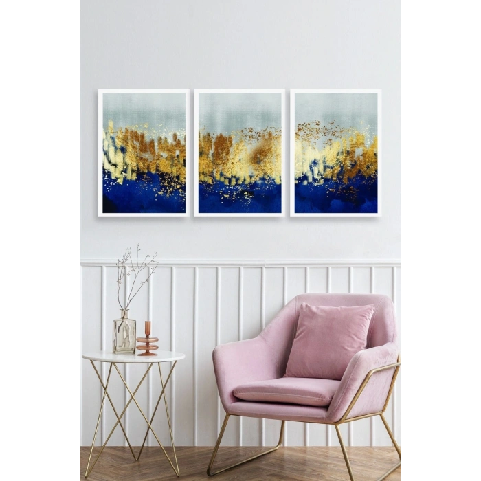 Soyut Üçlü Ahşap Çerçeveli Tablo 30 x 40