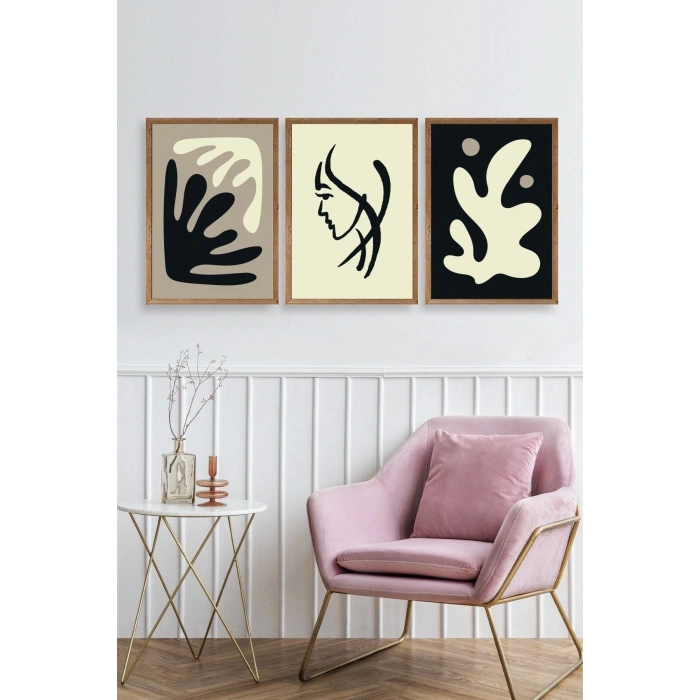 Soyut Üçlü Ahşap Çerçeveli Tablo 30 x 40