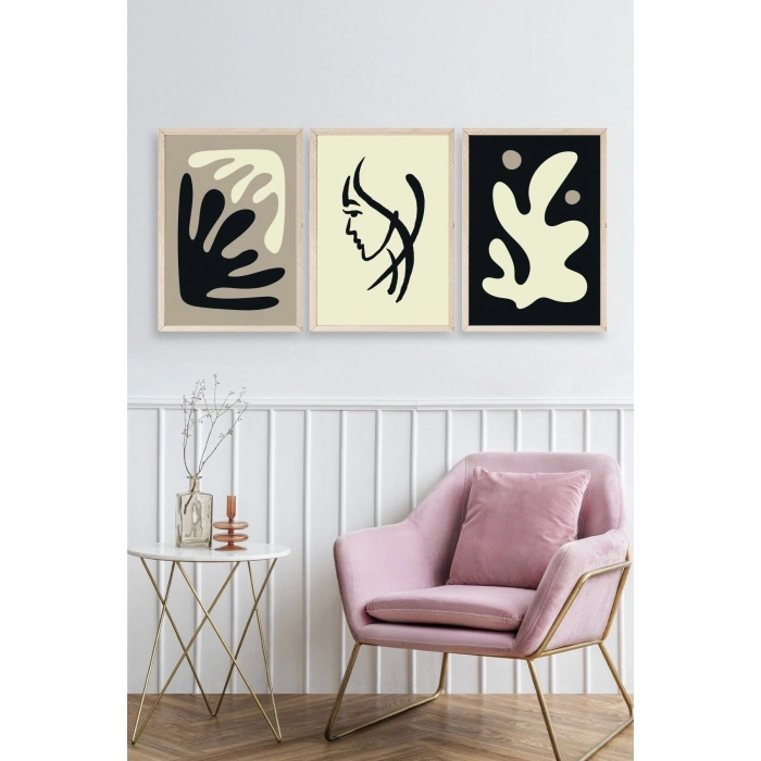 Soyut Üçlü Ahşap Çerçeveli Tablo 30 x 40