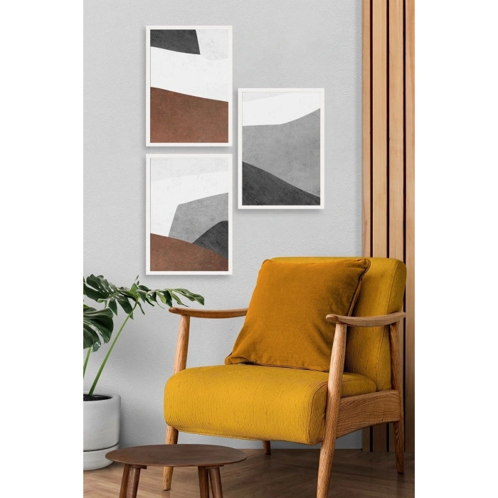 Soyut Üçlü Ahşap Çerçeveli Tablo 30 x 40