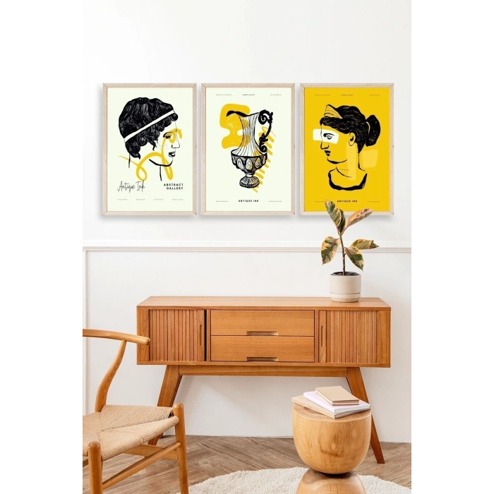 Soyut Üçlü Ahşap Çerçeveli Tablo 30 x 40