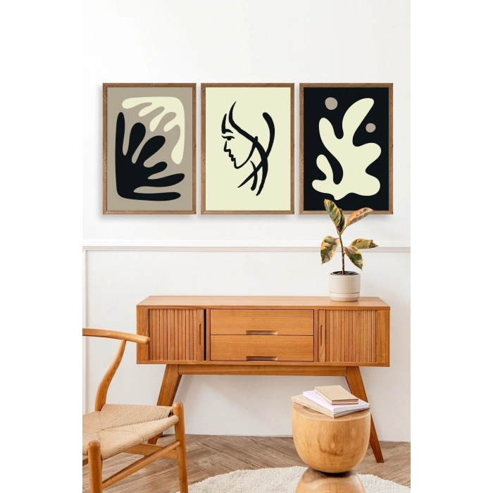 Soyut Üçlü Ahşap Çerçeveli Tablo 30 x 40