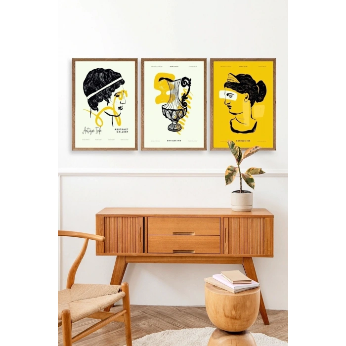 Soyut Üçlü Ahşap Çerçeveli Tablo 30 x 40