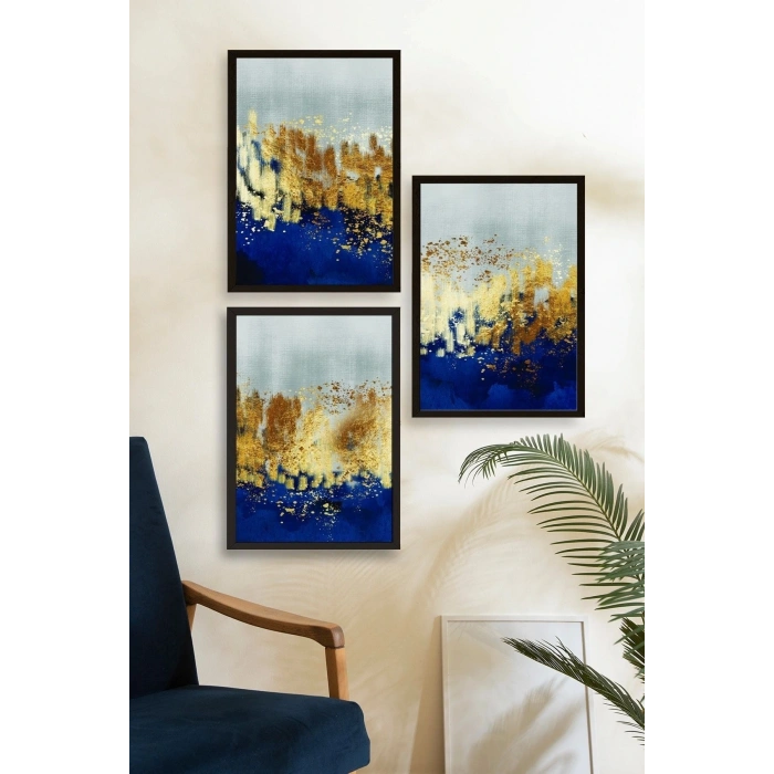 Soyut Üçlü Ahşap Çerçeveli Tablo 30 x 40