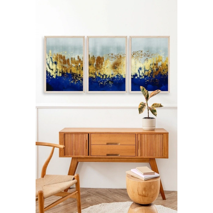 Soyut Üçlü Ahşap Çerçeveli Tablo 30 x 40