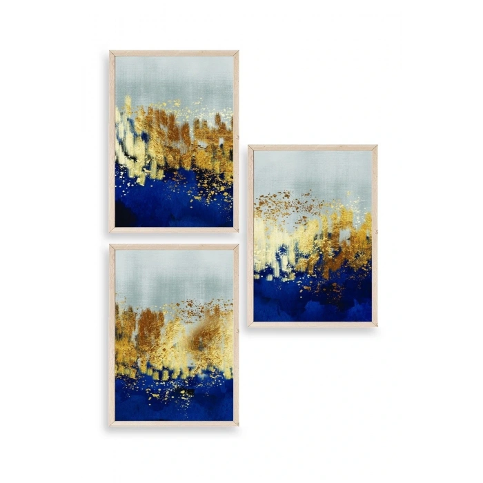 Soyut Üçlü Ahşap Çerçeveli Tablo 40 x 60