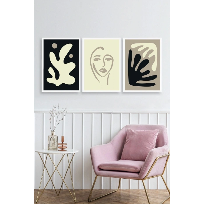 Soyut Üçlü Ahşap Çerçeveli Tablo 40 x 60