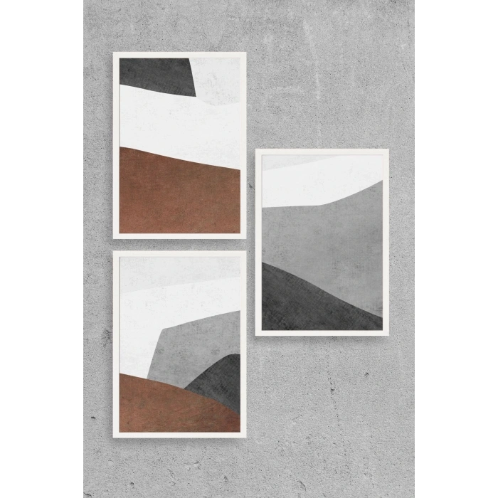 Soyut Üçlü Ahşap Çerçeveli Tablo 40 x 60