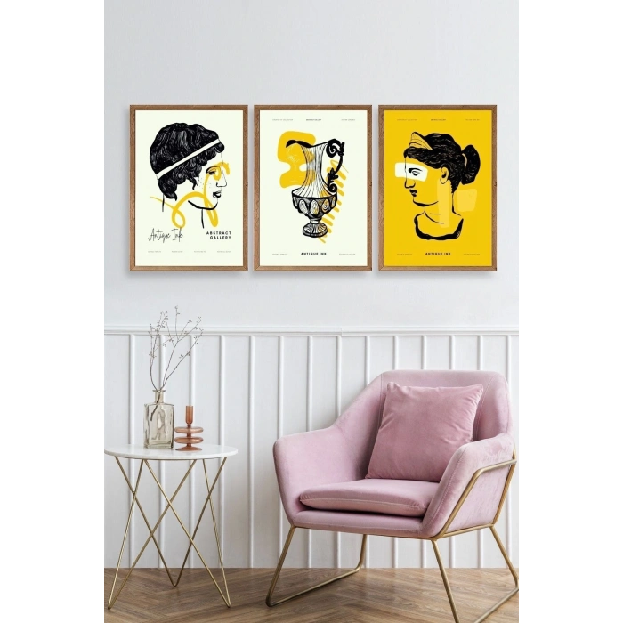 Soyut Üçlü Ahşap Çerçeveli Tablo 40 x 60