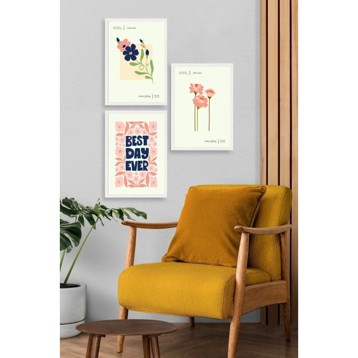 Soyut Üçlü Ahşap Çerçeveli Tablo 40 x 60