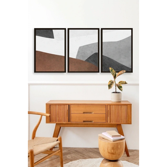 Soyut Üçlü Ahşap Çerçeveli Tablo 40 x 60
