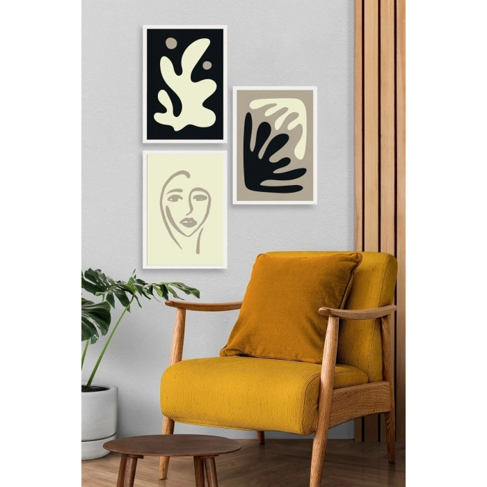 Soyut Üçlü Ahşap Çerçeveli Tablo 40 x 60