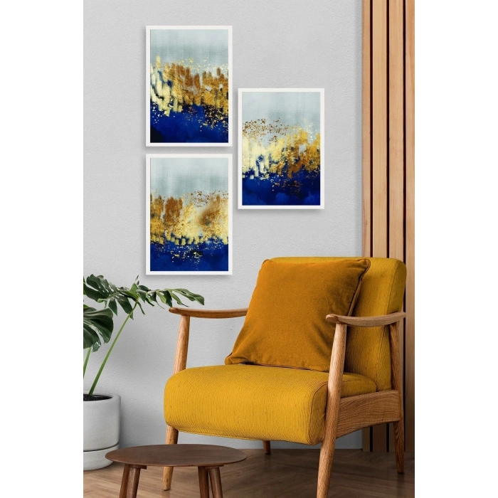 Soyut Üçlü Ahşap Çerçeveli Tablo 40 x 60