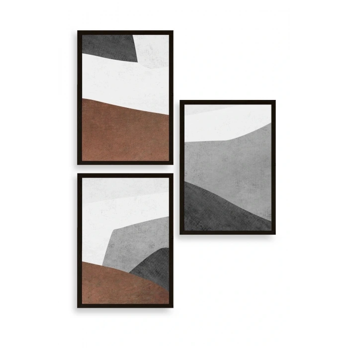 Soyut Üçlü Ahşap Çerçeveli Tablo 50 x 70