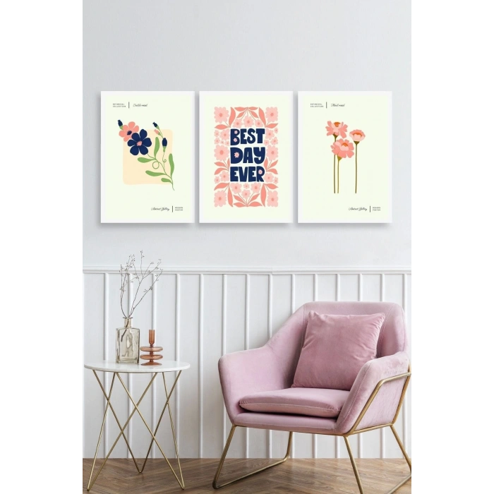 Soyut Üçlü Ahşap Çerçeveli Tablo 50 x 70