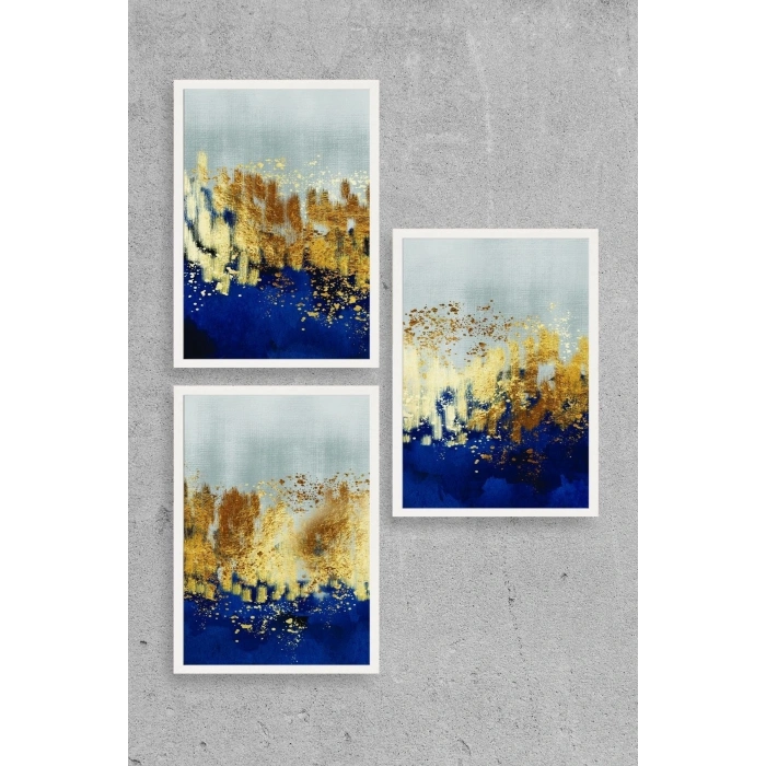 Soyut Üçlü Ahşap Çerçeveli Tablo 50 x 70