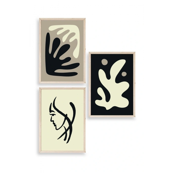 Soyut Üçlü Ahşap Çerçeveli Tablo 50 x 70