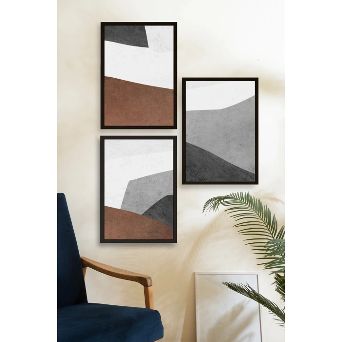 Soyut Üçlü Ahşap Çerçeveli Tablo 50 x 70