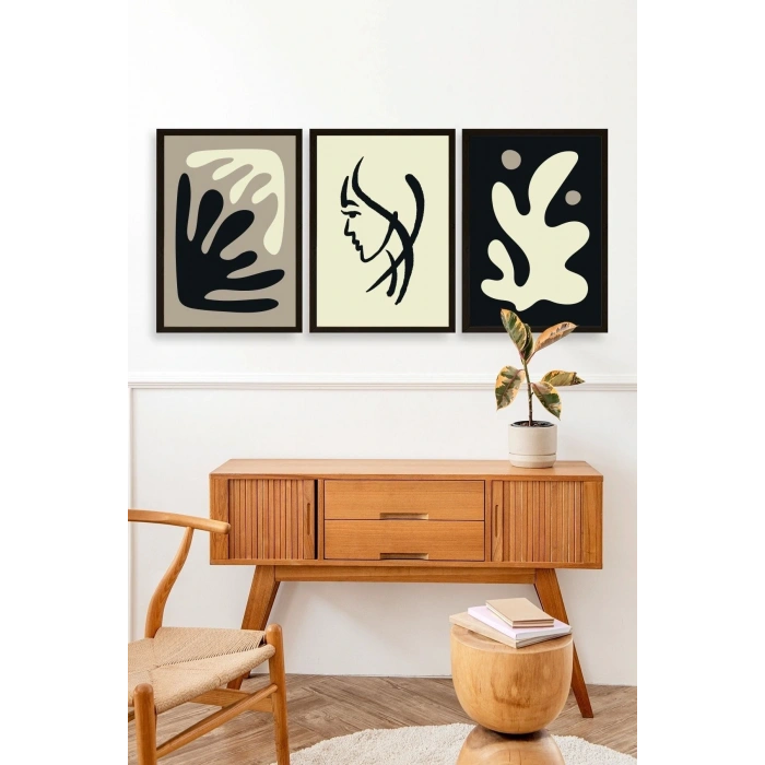 Soyut Üçlü Ahşap Çerçeveli Tablo 50 x 70