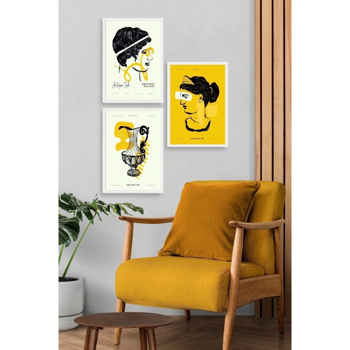 Soyut Üçlü Ahşap Çerçeveli Tablo 50 x 70